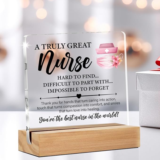 Thank You Nurse Appreciation Gifts for Women, a Truly Great Nurse Hard to Find Clear Acrylic Desk Decorative Sign for Home Office, 4 x 4 Inches