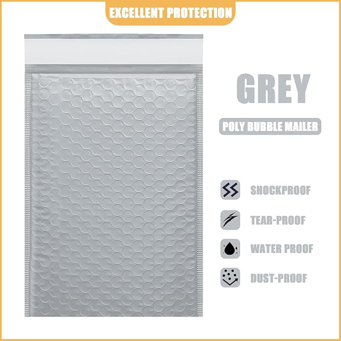 8.5in x 13.5in Bubble Mailer, Gray Poly Mailer, Padded Envelope, Shipping Envelope, Waterproof, Self-Sealing, For Small Business, Shipping, Mailing, Boutique Packaging(10PCS)