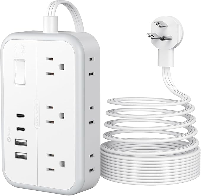 Surge Protector Power Strip 10 ft, Flat Plug Extension Cord with 6 Outlets 4 USB Ports, Outlet Extender Long Cord, Overload Protection, Extension Cord with Multiple Outlets for Indoor, Home, Office