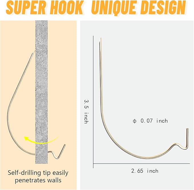 20pcs Aeneous Super Hook Picture Hangers and Office Pack, Drywall Hooks for Hanging Pictures, Wall Hooks, Picture Hangers, Picture Hanging Kit，Hang Art, Clock, Shelves, Mirrors