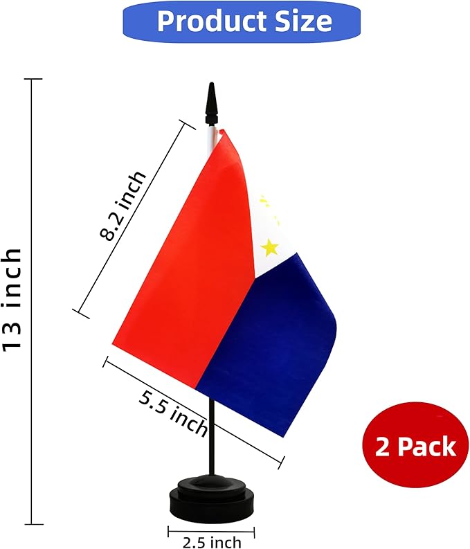 2 Pack Philippines Desk Flag, Filipino Table Office Flag with Solid Pole and Stand Base, International Country Flag, Festival Celebration, Classroom Meeting Desktop Decoration (Philippines)