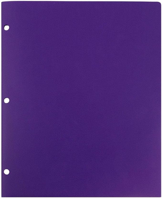 JAM PAPER Heavy Duty Plastic 3 Hole Punch Pocket Folders - Extra Tough School Folders - Purple - Bulk 48/Pack