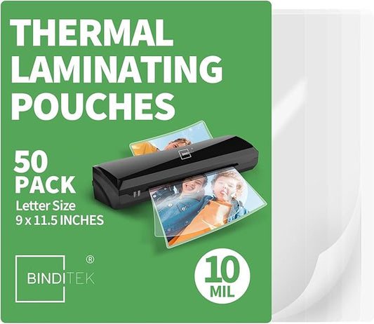 Binditek 50 Pack 10 Mil Thermal Laminating Pouches, 9x11.5 Inches Laminating Sheets, for Letter Size, Ultra Clear, Glossy, Hold 8.5x11 Inches, Heat Seal, School Office Supplies