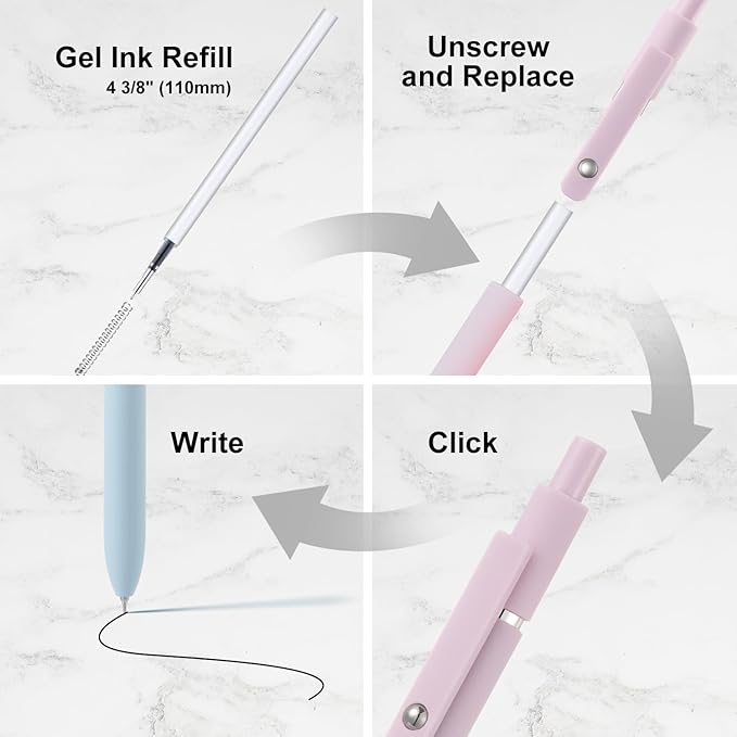 LINFANC 12 Pack Gel Pens Cute Medium Point 0.7mm Black Ink for Journaling Aesthetic School Supplies Office Supplies