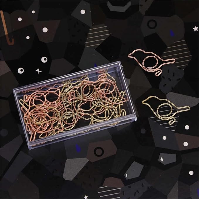 OWLFAVO 30pcs Bird Shape Paper Clips with Clear Box, Rose Gold and Yellow Gold, Funny Cute Paperclips Bookmarks Planner Clips for Fun Office Supplies School Gifts Wedding Decoration …