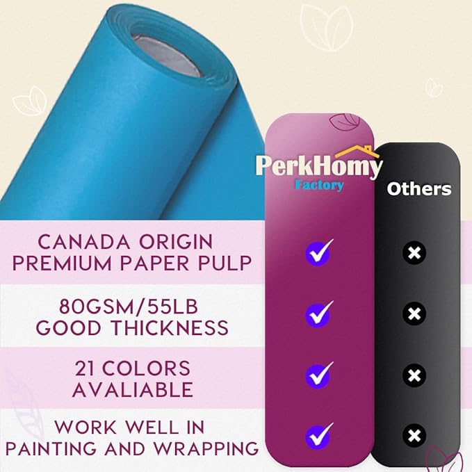 PerkHomy 24" x 2,400" (200') Lake Blue Kraft Paper Roll for Craft Bulletin Board Paper Art Table Covering Crafting Gift Wrapping Bouquet Packing Parcel 80GSM 55LB (Lake Blue, 24" x 200')