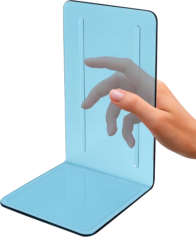 Acrimet Bookends 1 Pair, Clear Plastic Bookends for Shelves or Desktop, Book Holder for Home, Office, Library, School (Clear Blue Color)