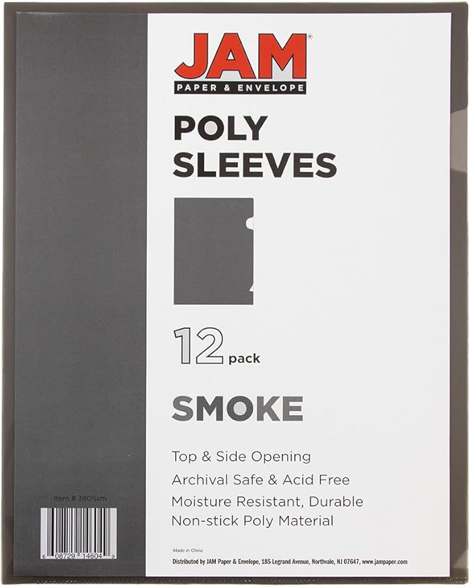 JAM Paper Plastic Sleeves - 9" x 11 1/2" - Smoke - 12/pack