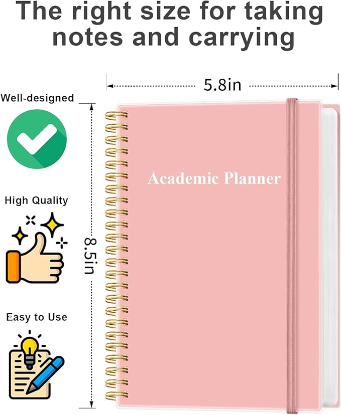 Academic Planner for 2026 or Anytime - 5.8" x 8.5" Undated Weekly Student Planner For Homeschool, High School, College & Nursing Students, 200 Pages, Pink