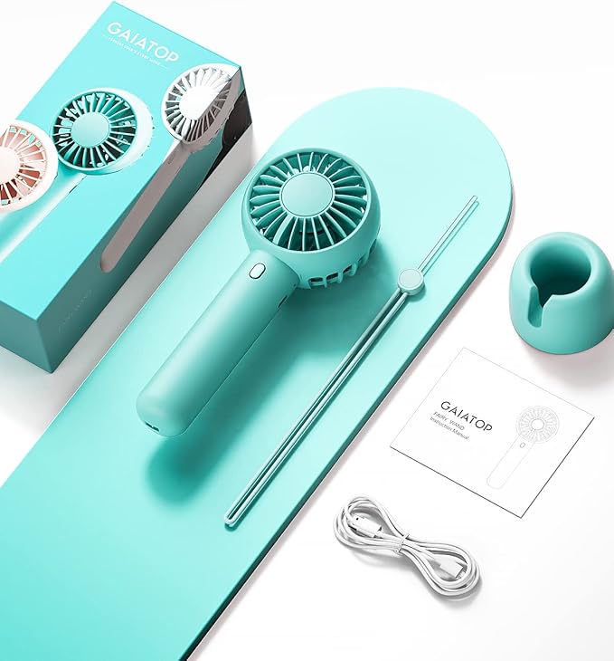 Gaiatop Mini Portable Fan, Small and Powerful, Cute Design 3 Speed Personal Handheld fan and Desktop with Base, Lightweight USB Rechargeable for Travel Lash Makeup Girl Women Summer Gift Green