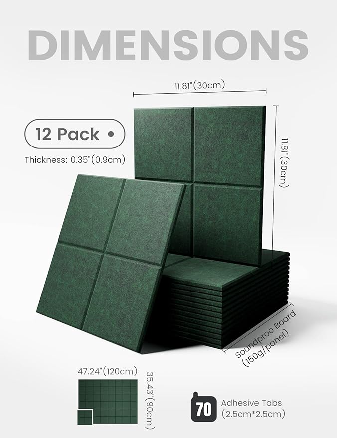 Large Felt Bulletin Board 48" x 36" Cork Board Alternative-12 Pack with 70 Safe Removable Adhesive Tabs, Cork Boards for Walls for Home Office Classroom Pin Board-Aurora Green