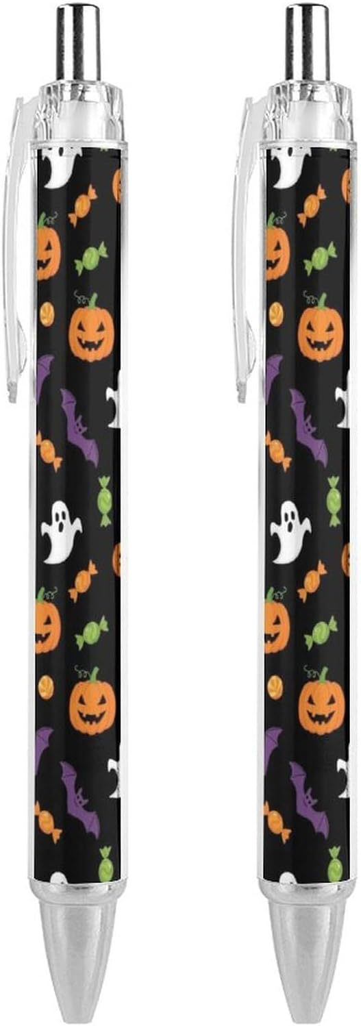 Womens Cute Retractable Pens Halloween Pumpkin Ghost Ballpoint Pens with Black Ink Smooth Writing Pen Office Stationery Supplies, 0.5mm, 2 Pcs