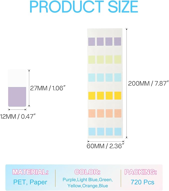 PATIKIL Clear Index Sticky Tabs, 720 Pcs Small Transparent Sticky Notes Bookmarks Planner Stickers Page Tabs for Office Notebooks File Folder Ledger Book, Classic 6 Colors