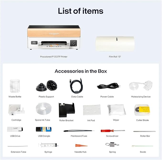 Procolored P13 DTF Printer A3 XP600 Apparel Transfer Printing Machine T-Shirt Direct to Film-Windows Version (Printer+Oven+Heat Press Machine)