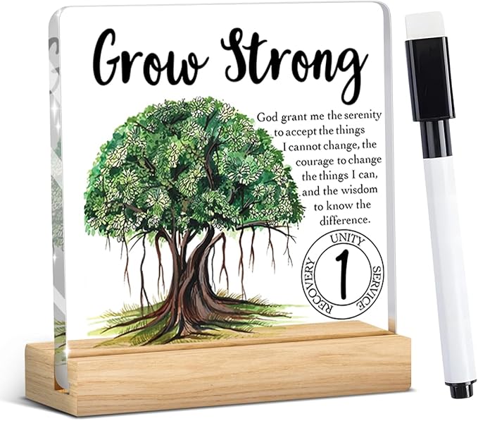 1 Year Sobriety Gift, Sober Gifts Proud of You Addiction Recovery Gifts Anonymous Gift Motivational Wipeable Acrylic Desk Decor Sign with Wood Stand 4 X 4 Inch