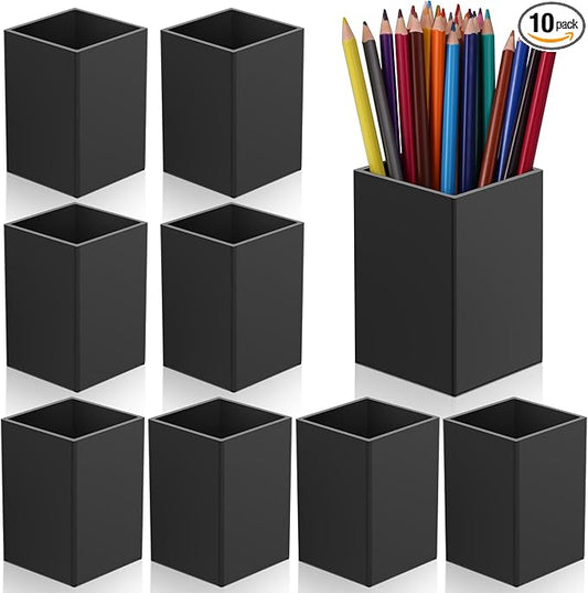 10Pack Black Acrylic Pen Holder, Desktop Pencil Organizer Makeup Brush Holder Acrylic Pencil Cup Stationery Pencil Holder for Desk Office Pen Organizer