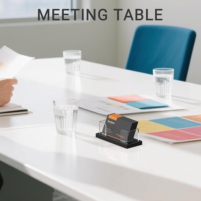 LUGUNU Business Card Holder for Desk 2 Pack – Clear Acrylic Card Display Stand Holds 100 Cards, Office Desktop Organizer(4.5x1.9x1.6inches)