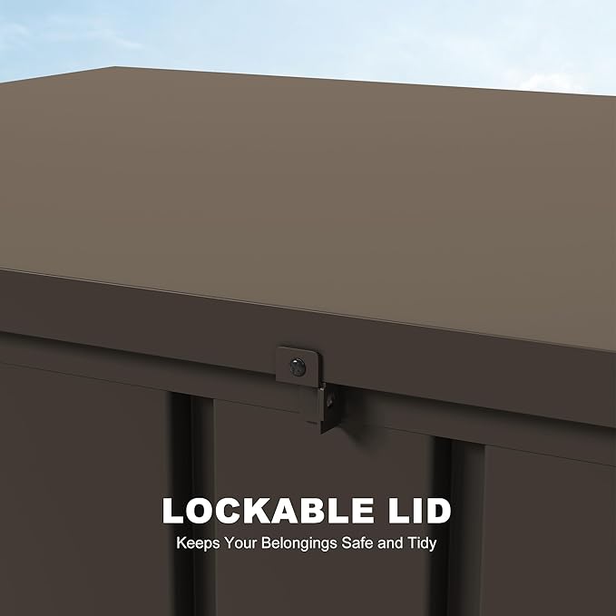 PURPLE LEAF Outdoor Deck Box 100 Gallon Waterproof Lockable Storage Box Container with Lid Deck Organization for Patio Cushions Side Table Pool Accessories Garden Tools, Brown