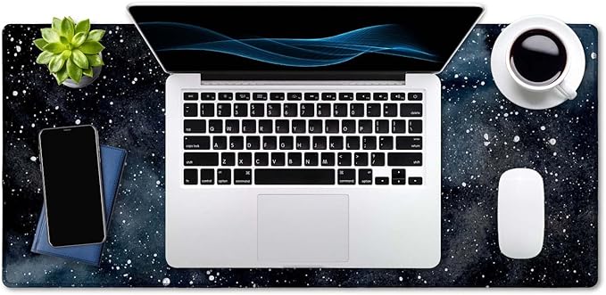 SSOIU Extended Gaming Mouse Pad (35.5x15.7 in) Dark Starry Deep Space Desk Mat, Cute Galaxy Desk Pad