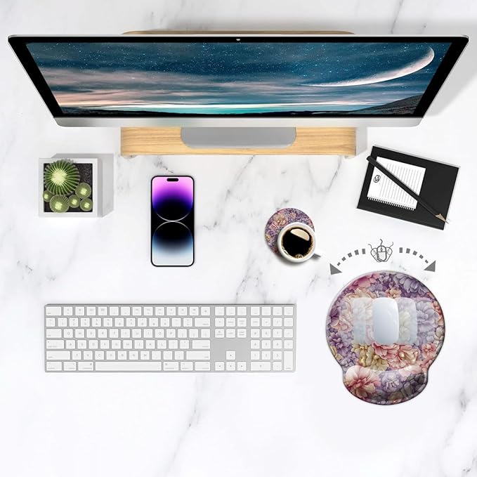 Ergo Comfort Gel Wrist Rest Mouse Pad-Ergonomic Office Mousepad with Wrist Support-Non-Slip, Design Desk Accessories Mat for Home&Game Decor Boho Floral