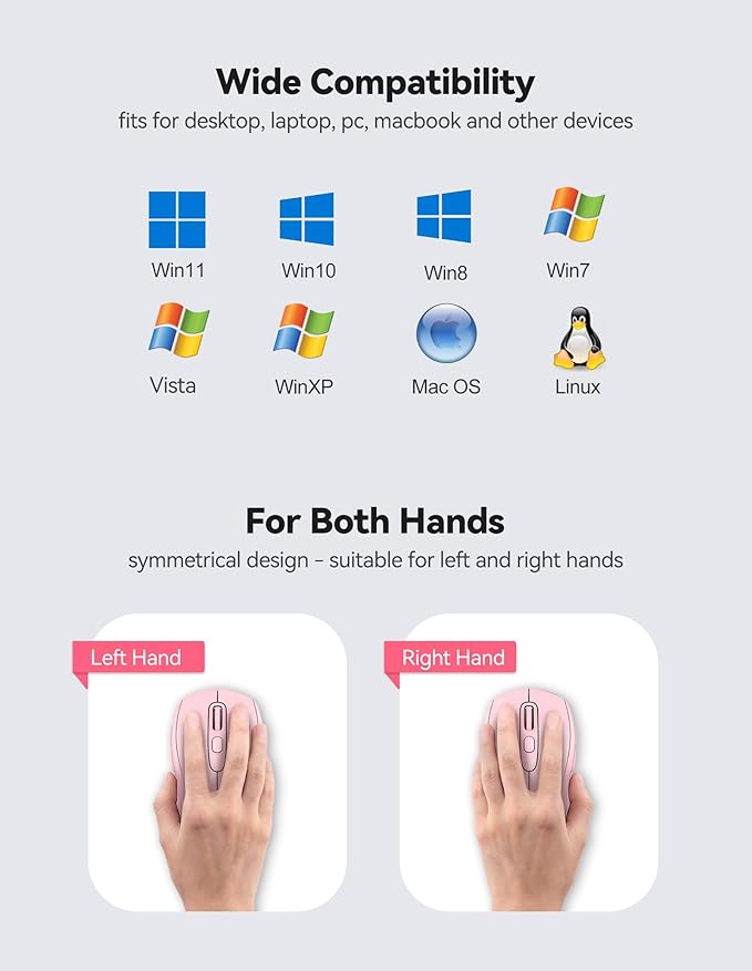 TECKNET Wireless Mouse for Laptop, 2.4G Wireless Computer Mouse, 5-Level Adjustable 4800 DPI, Silent Mouse with Receiver & 6 Buttons, 18 Months Battery Life, USB Portable Mouse for Mac, Chromebook