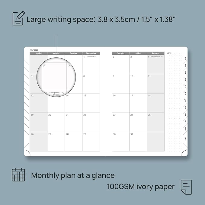 POPRUN Weekly Planner 2026 (Medium 6.5" x 8.5") Calendar 12 Months Notebook with Horizontal Layout, Leather Soft Cover, Monthly Tabs, Inner Pocket, 100GSM Thick Paper, Pen Holder - Petrol Green