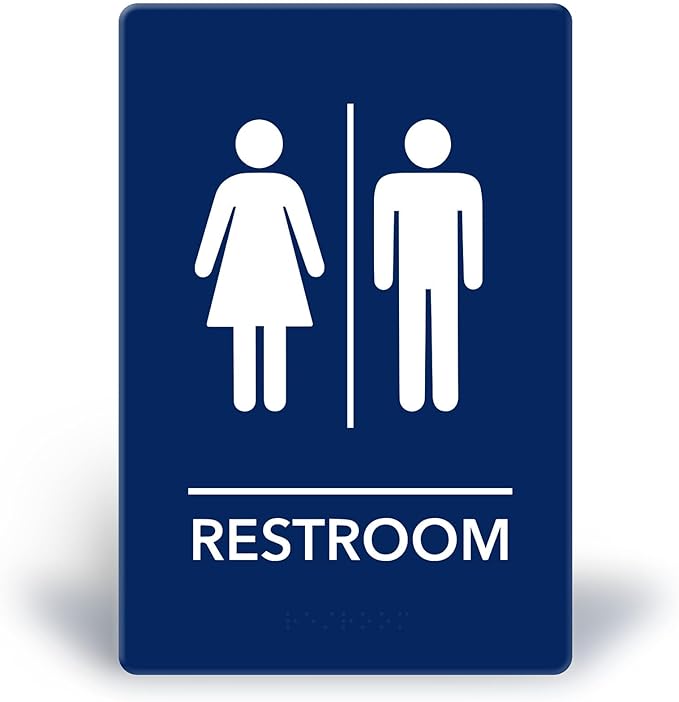 Promot Unisex Bathroom Sign – ADA Braille Restroom Sign for Business, Self-Adhesive, 9" x 6", Commercial Door Signage, Office Wall Decor - Blue