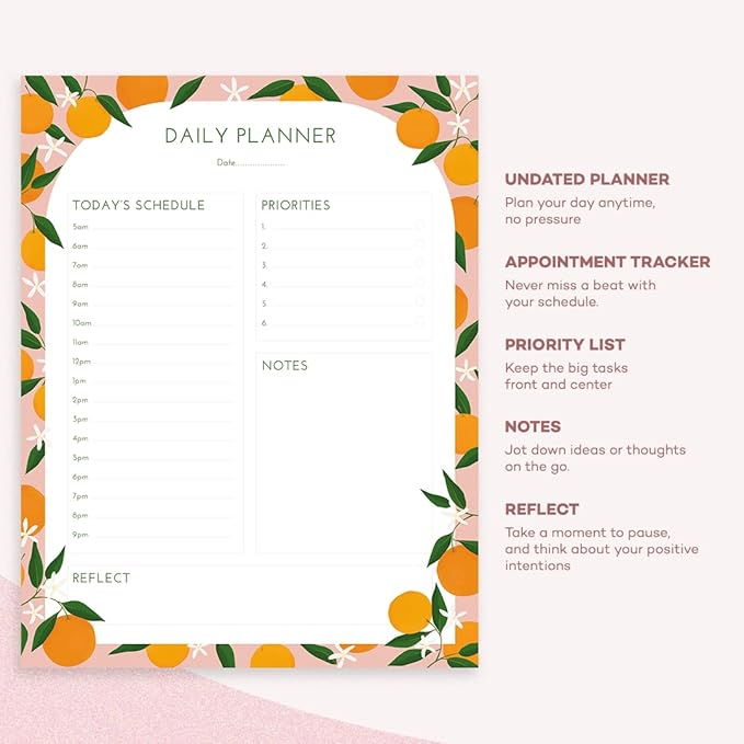 Bliss Collections Daily Planning Pad, To Do List Notebook - Undated Tear-Off Sheets Notepad - Work Calendar, Organizer, Scheduler for Goals, Tasks - Daily Planner (Fruit), 8.5" x 11", 50 Sheets