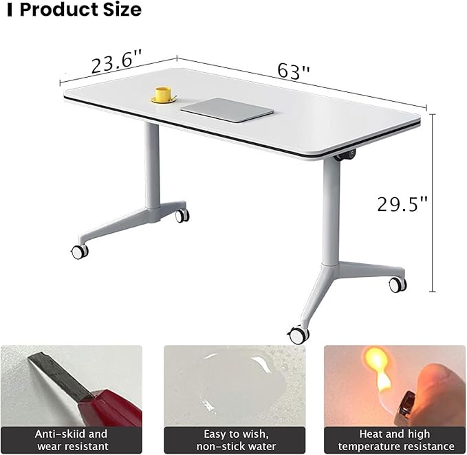 Conference Table Folding Conference Table, Modern Conference Room Table White Meeting Table Flip Top Large Mobile Training Table, Mobile Training Seminar Table for Office Classroom (6pack 63in)