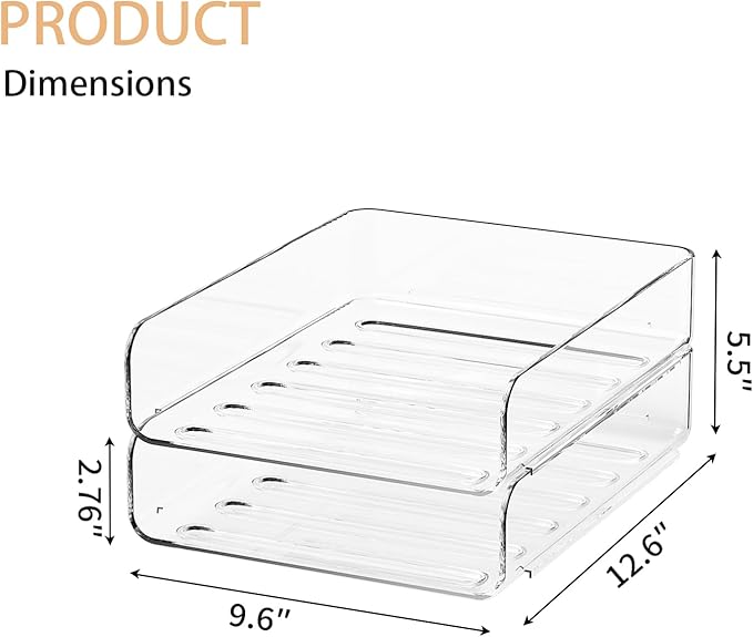 2-Tier Acrylic Paper Tray Organizer - Low-Profile Desk File Sorter for Office/Home, Clear Stackable Letter Tray for Bills, Crafts, Notebooks