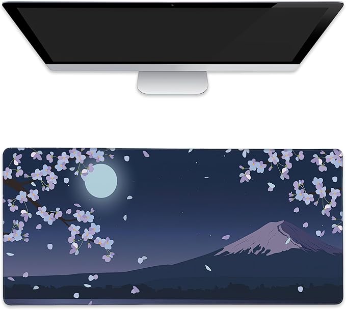 Large Mouse Pad Mount Fuji Sakura Moon Extended Gaming Mouse Pad Non-Slip Desk Mat with Stitched Edge Laptop Computer Keyboard Mousepad for Office Home 35.4" x 15.7"