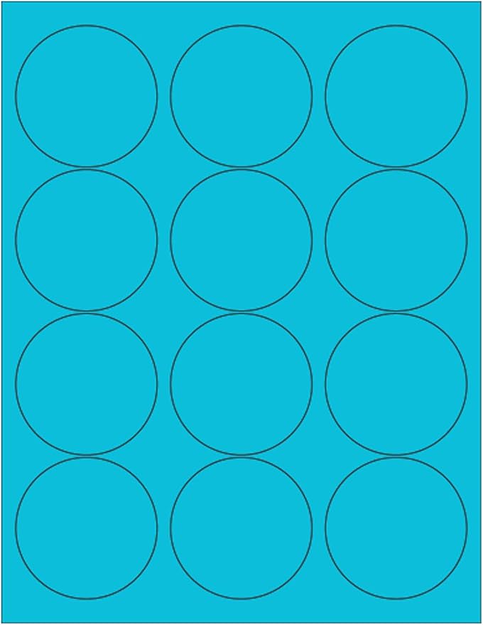 NextDayLabels - 8-1/2 x 11 Neon Color High Light Fluorescent Labels for Laser & Inkjet Printer (Blue Fluorescent, 2.5" Round - 12 Per Page | 300 Labels)