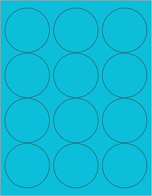 NextDayLabels - 8-1/2 x 11 Neon Color High Light Fluorescent Labels for Laser & Inkjet Printer (Blue Fluorescent, 2.5" Round - 12 Per Page | 300 Labels)