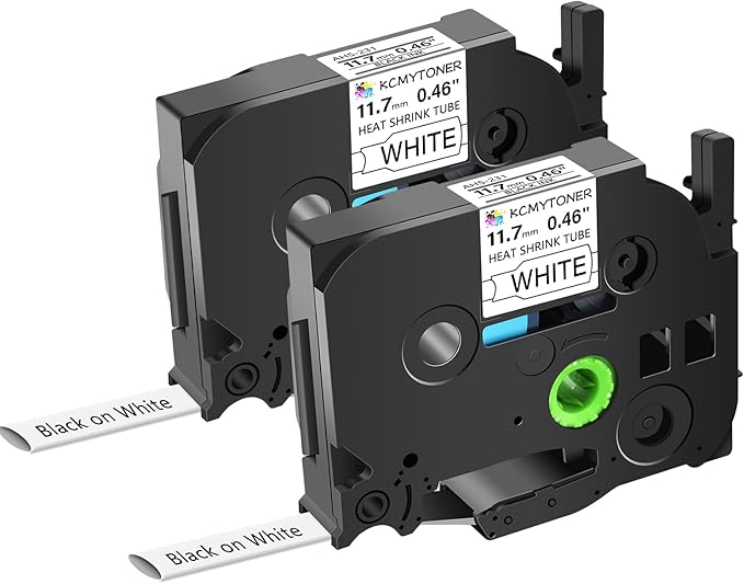 HSE-231 HS-231 Heat Shrink Tubes Label Tape 1/2" (11.7mm) x 4.92 ft Compatible for Ptouch Heat Shrink Label for PTD210 PTE500 PTE550W PTP750WVP, Black on White, 2 Pack