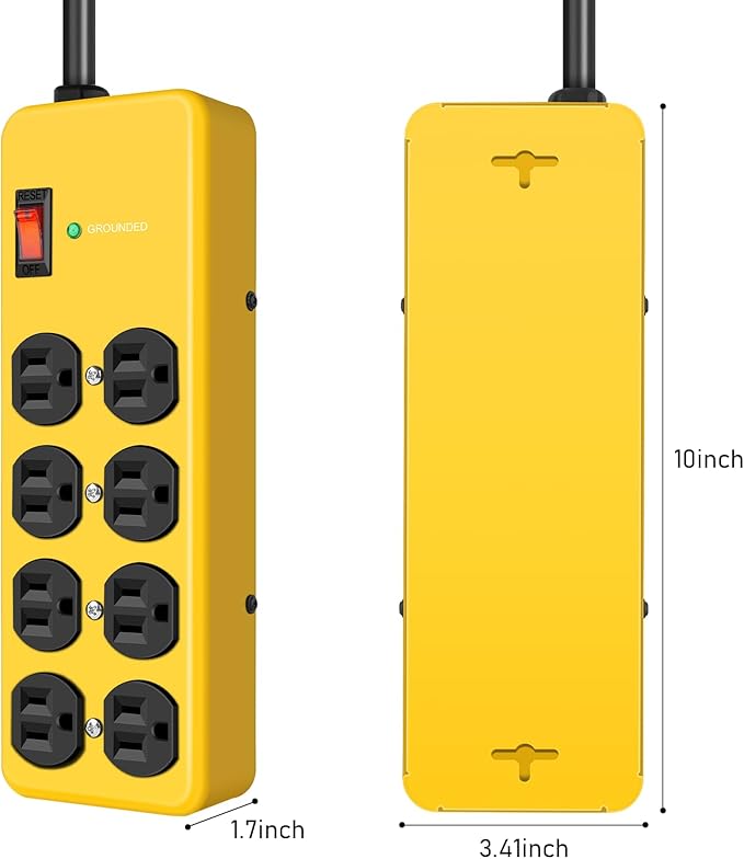 Wall Mount Power Strip,8 Outlet Heavy Duty Power Strip with 2700 Joules Surge,15Amp Metal Mountable Surge Protector for Home,Office,Garage & Workshop,14AWG Extension Cord