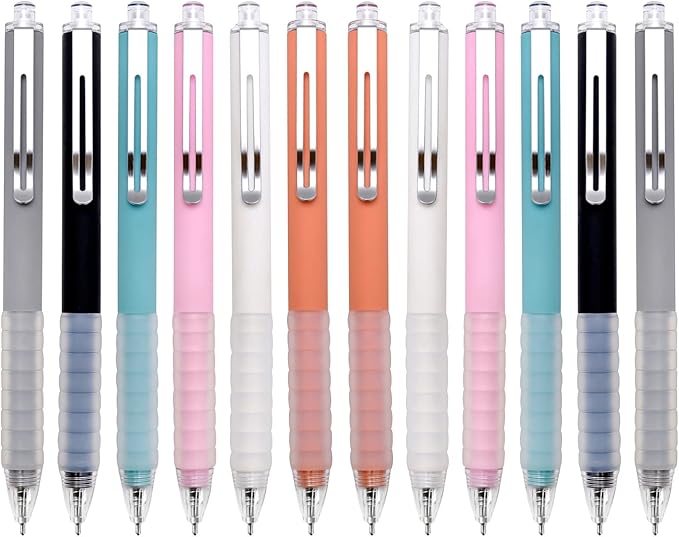 Linbsunne Ballpoint Pens Medium Point 1mm Black Ink Work Pen with Super Soft Grip Ball Point Pen for Men Women Retractable Office Pens (Silver Clip-12 count)