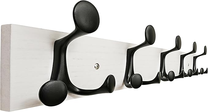 SKOLOO 24-Inch White Wood Coat Rack Wall Mount with 5 Triple Hooks - Ideal for Family Entrances, Classrooms, and Pet Supplies Storage - Perfect Coat Hooks for Wall, Pack of 2