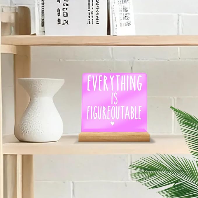 Mental Health Desk Decor Clear Acrylic Sign 4x4 Inch, Inspirational Gifts for Women Men Friends, Therapy Office Decor Pink Cute Desk Gadgets Table Top Cubicle Accessories Room Decorations