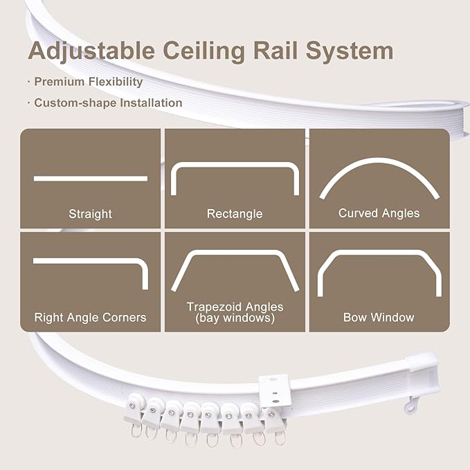 Room Divider Curtains & Flexible Bendable Tracks Set,Privacy Dividers Ceiling Track Curtain Window Blackout Curtains for Living Room Bedroom (W150 × H108 in 1 Panel Grey Drape & White Rail)