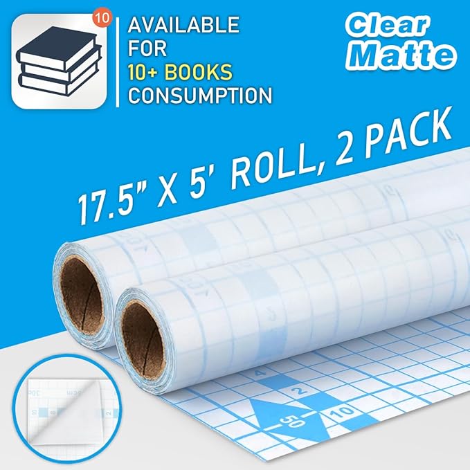 Chell 2 Pack Matte Clear Contact Paper Roll for Books, Crafts and Countertops, Self Adhesive Book Cover, 17.5 in x 5 ft