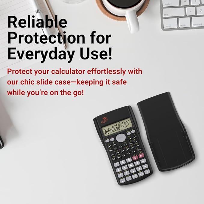 SC 216 Non Graphing Scientific Calculator for School by Red Star Tec – Black Math Calculator with 240 Functions, SAT Exam Ready, 2-Line Display, Trigonometry, Algebra & Statistics Support