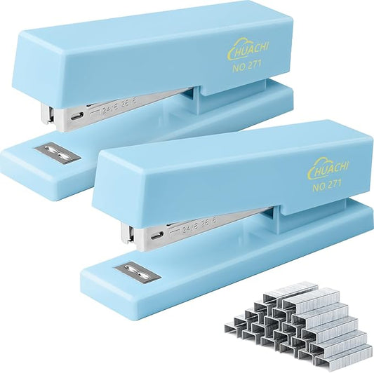 Desktop Stapler 2-Pack, Durable Office Stapler, 25 Sheet Capacity, Includes 1000 Staples for Home and Office Use (2, Blue)