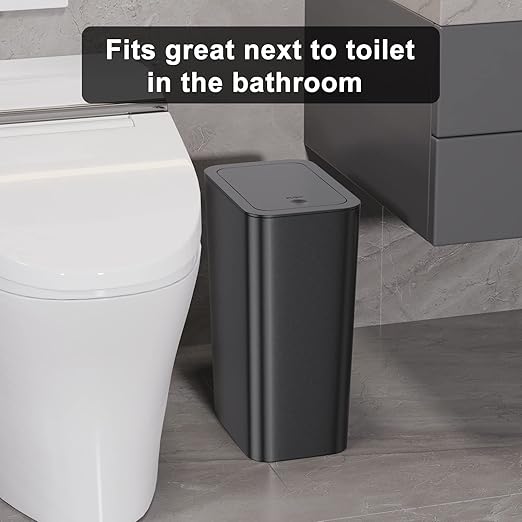 N. NETDOT Bathroom Trash Can with Lid 3 Pack Set, 2 Packs 4 Gal Slim Kitchen Trash Bin and 1 Pack 2.6Gal Garbage Can, Small Trash Can/Trash Bin/Waste Basket for Bedroom (Black, Pack of 3)