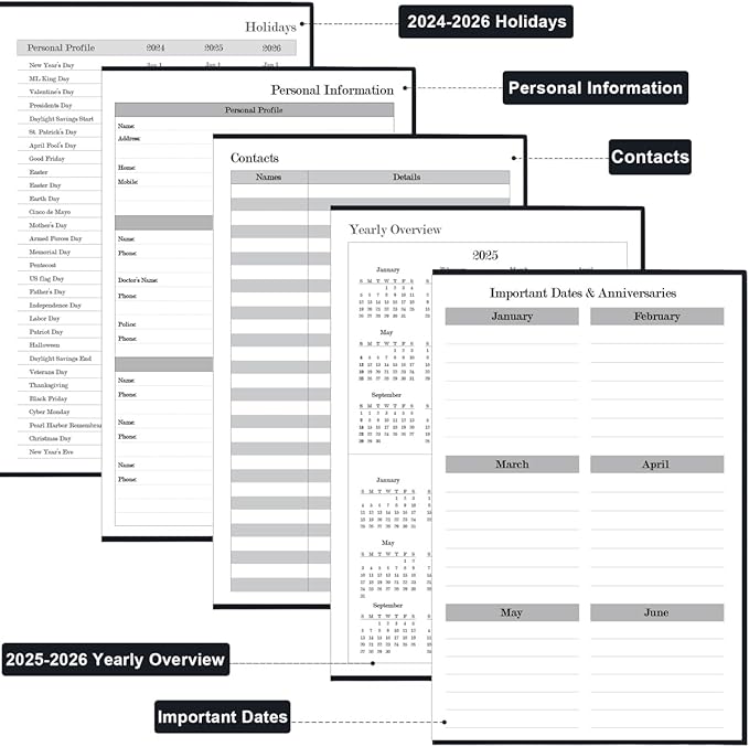 2025-2026 Daily & Monthly Planner - Daily Planner One Page Per Day from July 2025 to June 2026, 5.8'' x 8.3'' Hourly Appointment Book Perfect Organizer Daily Life, Fabric Cover, Black