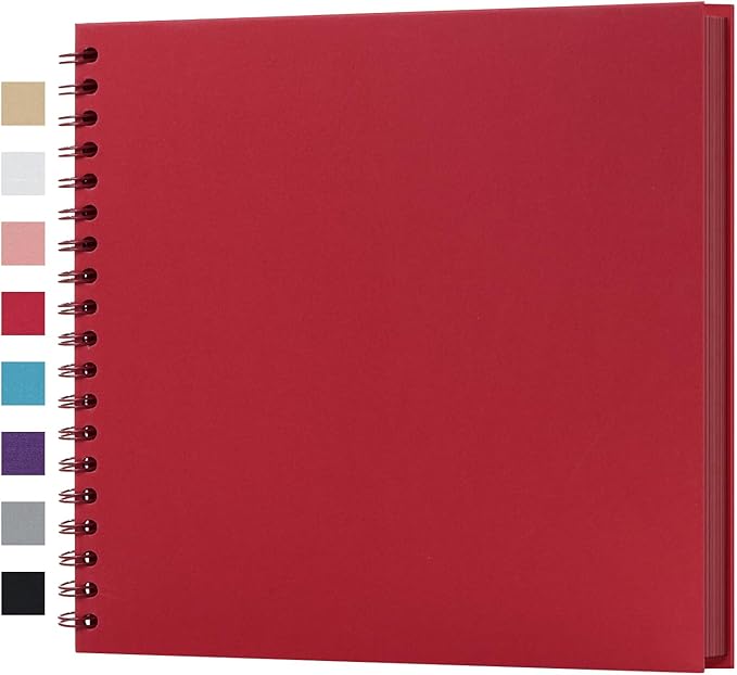 potricher 10 x 10 Inch DIY Scrapbook Album 40 Pages Hardcover Kraft Paper Scrap Book Photo Albums Memory Book for Wedding and Anniversary Family (Red, 10 Inch)
