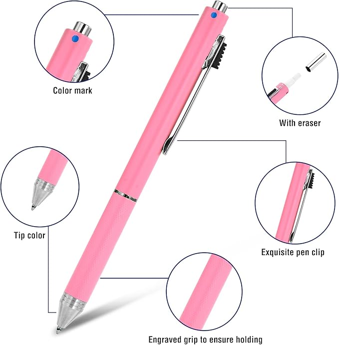 SMTTW 4-in-1 Multicolored Pen, Mechanical Pencil & Black Red Blue MetalPen, Multi ColoredPen with Portable Case & Refillable BallpointPen with Gift Box