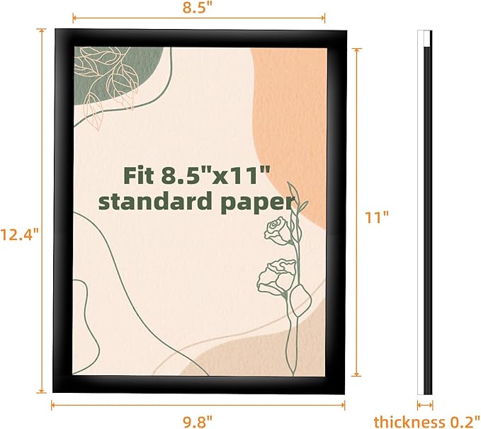 12 Pack 8.5x11 Acrylic Sign Holder Wall Mount with Framed Border, Peel & Stick Adhesive & 180° Flip Design - Single-Sided Clear Plastic Display for Menu, Poster, Flyer (Horizontal/Vertical) - Office, Home, Restaurant,No Drilling