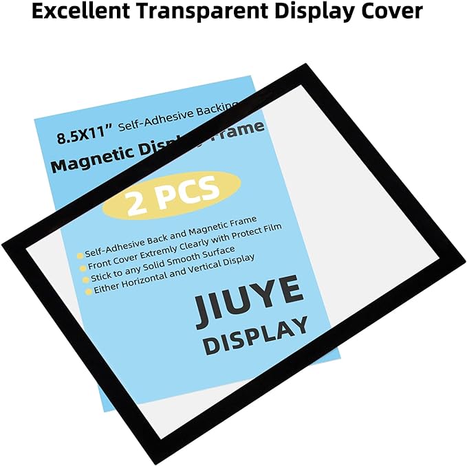 Magnetic Sign Holder 8.5 x 11 Wall Mount,Self Adhesive Picture Display Frame as Document Poster Paper Holder,Magnetic Framed Holder with Clear PVC Cover,Black 6pcs