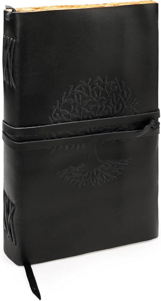 LUXEORIA Tree Of Life Leather Journal for Women and Men, Handcrafted Leather Journal for Writing Womens, Sketchbook, Travel Diary with Unlined Deckle Paper, Black 8x13