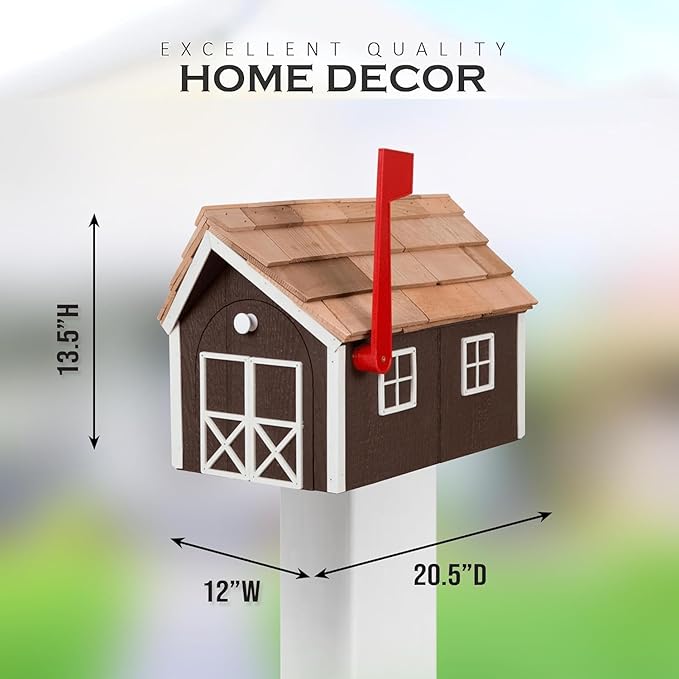 Peaceful Classics Amish Cedar Roof Wooden Mailbox with Window & Door Trim, Handcrafted Mailboxes for Outside, Post Mount Residential Mailboxes - (Beige & Green, Wood)